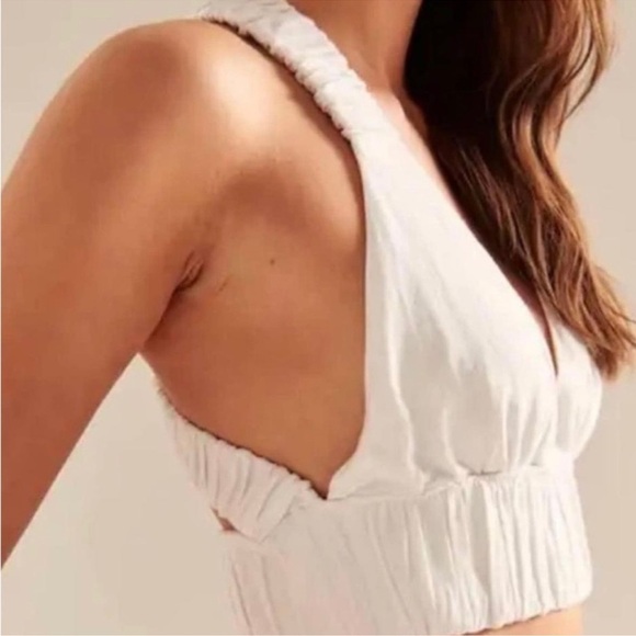 NWT Abercrombie & Fitch White Linen Viscose Cropped Top Medium - Picture 7 of 10